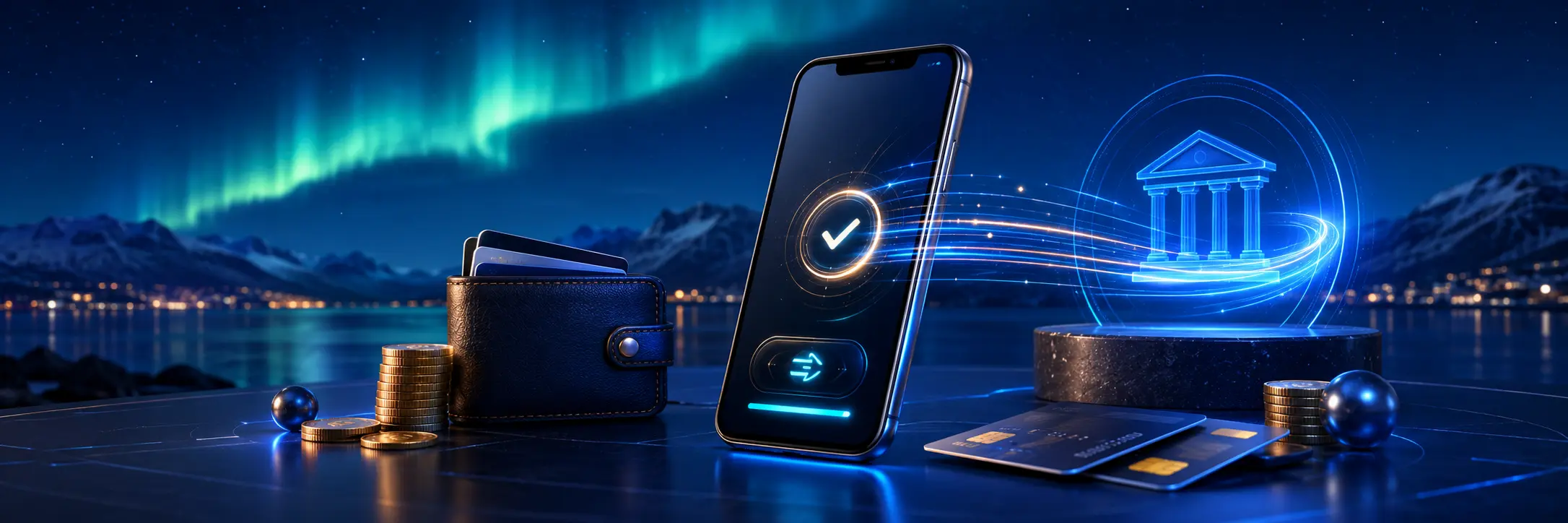 Kuvitus mobiilikasinosta, pikapankkimaksusta ja turvallisesta kotiutuksesta